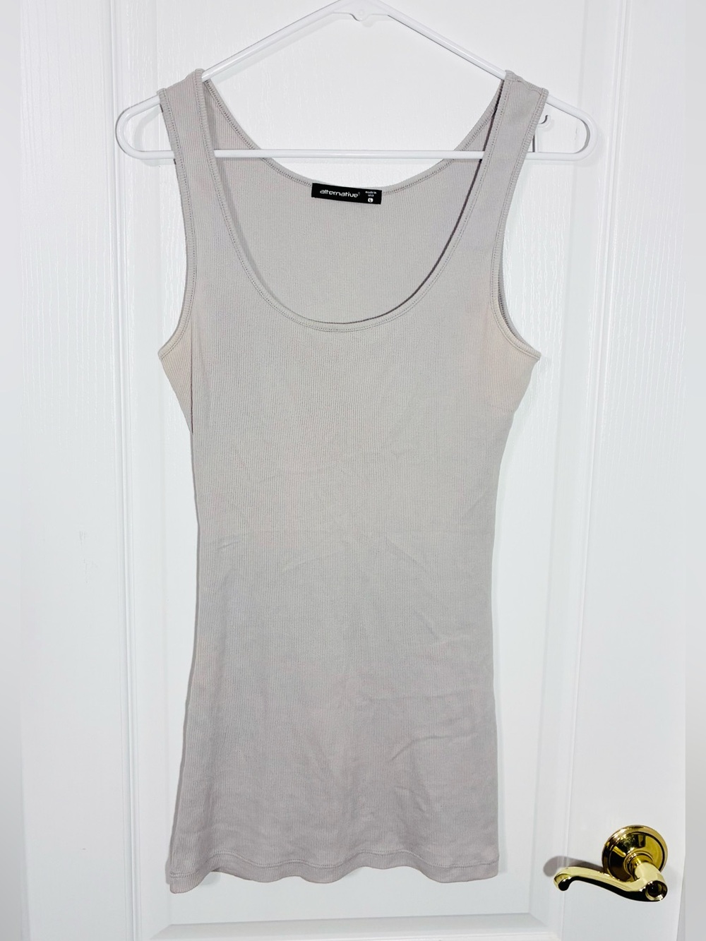Alternative Made In USA Ribbed Knit Tank Top Gray Size Large